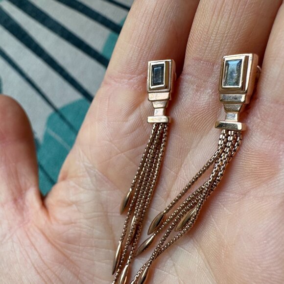 MONICA VINADER Rose Gold Vermeil Baja Deco Thin Labradorite Cocktail Earrings - Picture 12 of 13